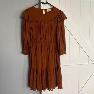 UNIVERSAL THREAD Medium Ruffle Tiered Dress, Rust Brown